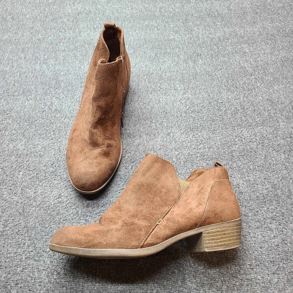 Arizona Jean Co Brown‎ Suede Ankle Booties Side Zip Block Heel Women Size 7